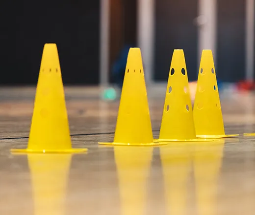 Cones set up for a basketball drill